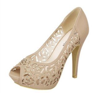 Women's Leather Style Taupe Heels